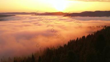 鸟瞰着覆盖着高山的浓雾,鸟瞰着壮丽的景色.以4k，无人驾驶视频拍摄.